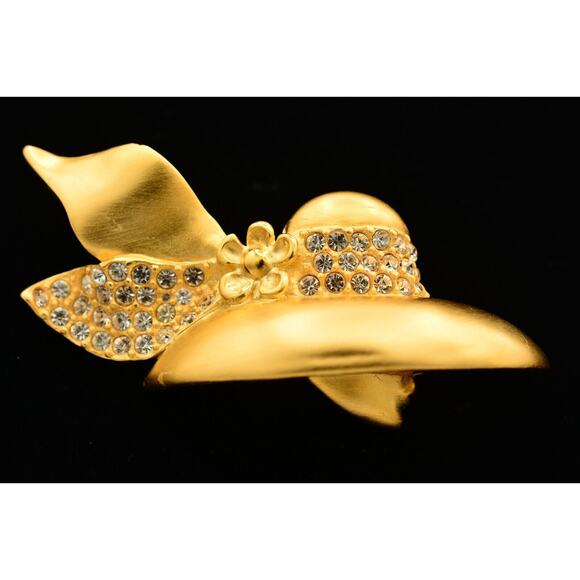 Givenchy Vintage Woman Pin Brooch Brushed Gold Profile Hat Chunky Signed Bin4 - Picture 1 of 12